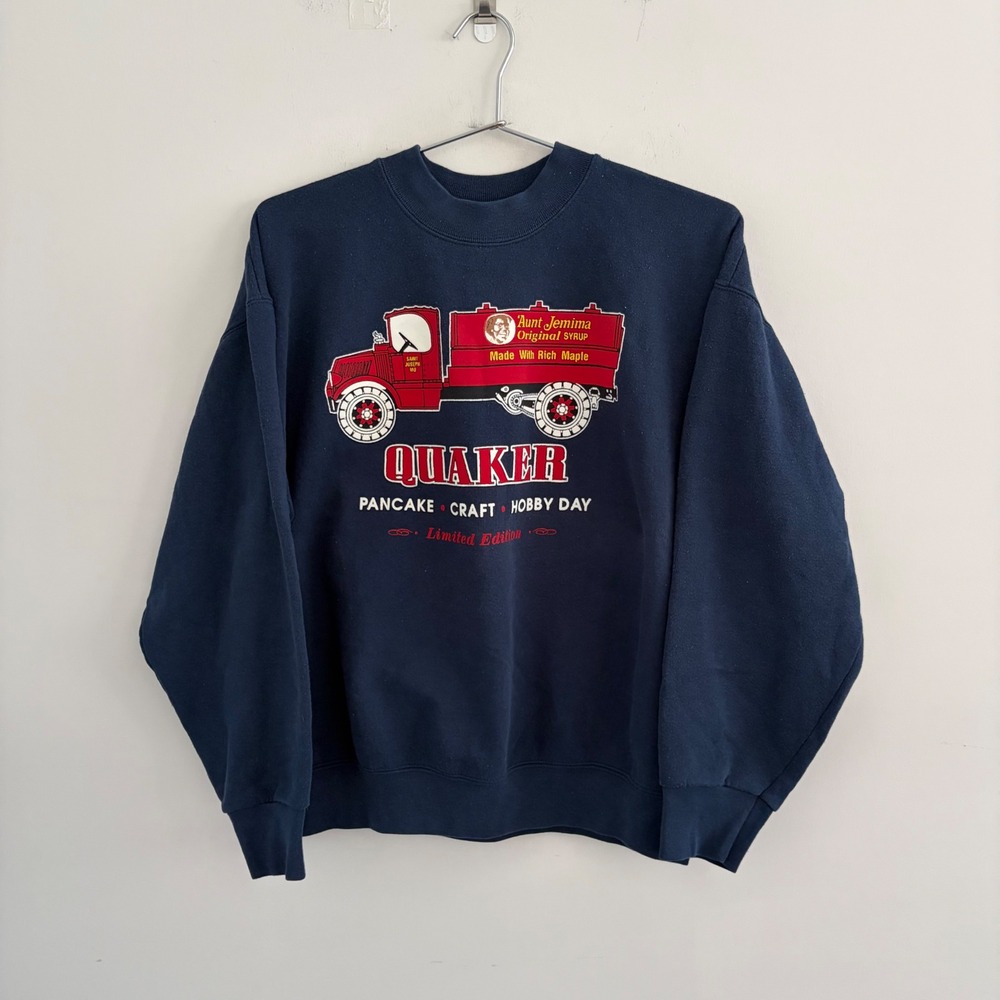 Vintage Fruit of the Loom Quaker Aunt Jemima Syrup Sweatshirt Navy Blue Large